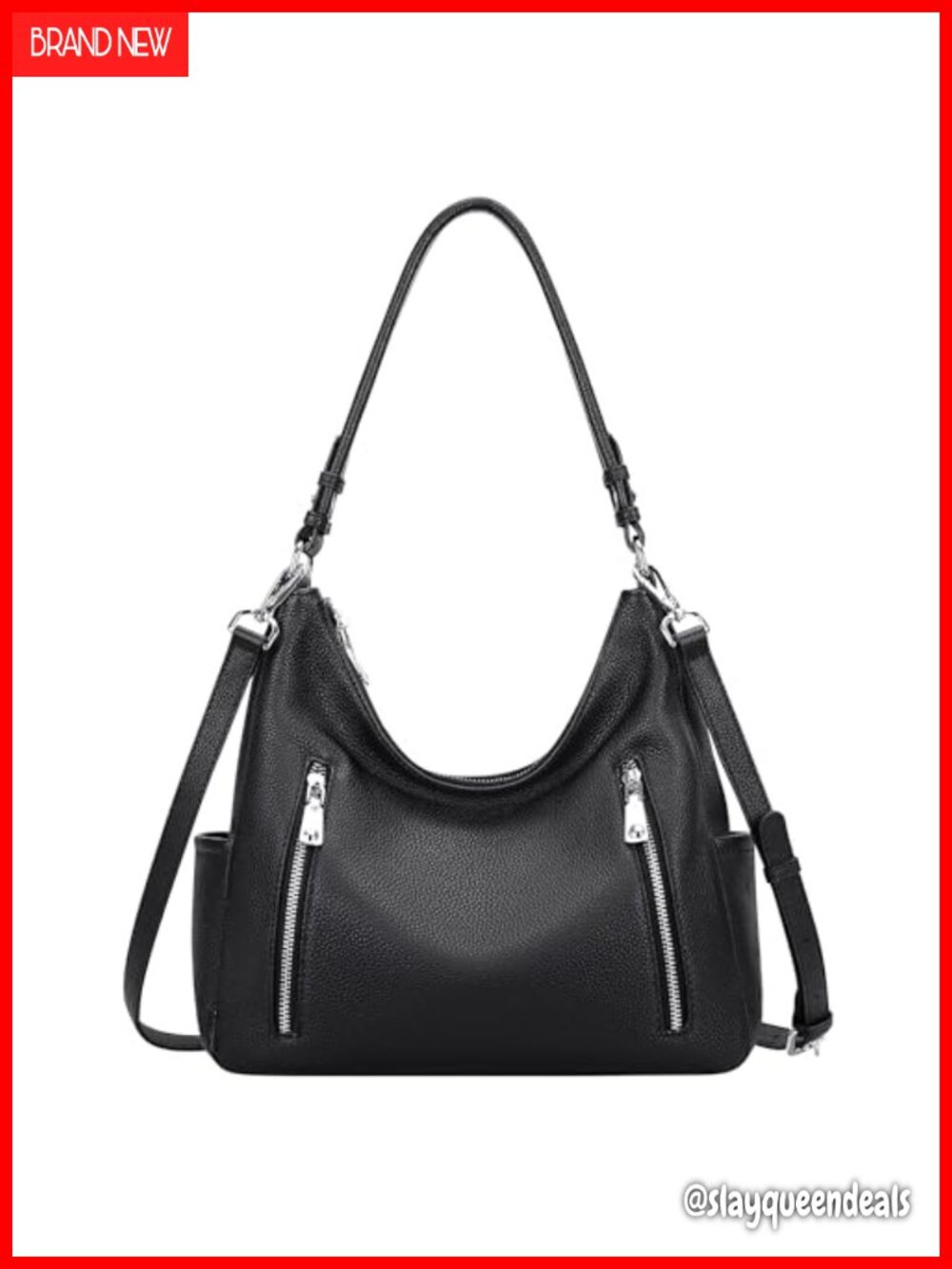 Genuine Leather Hobo Shoulder Bag with Detachable Straps